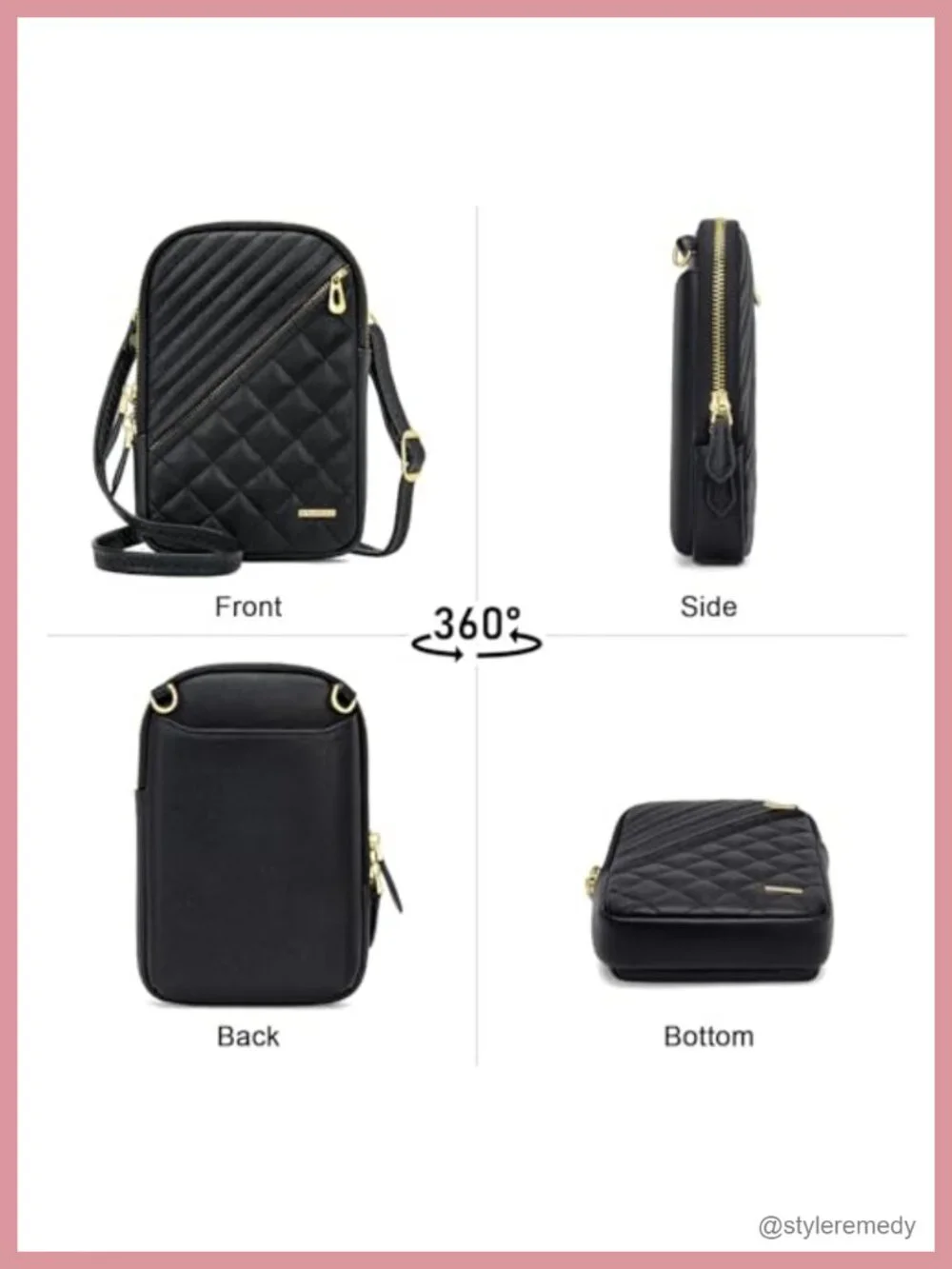 Vegan Leather Quilted Crossbody Bag with RFID Blocking Card Slots